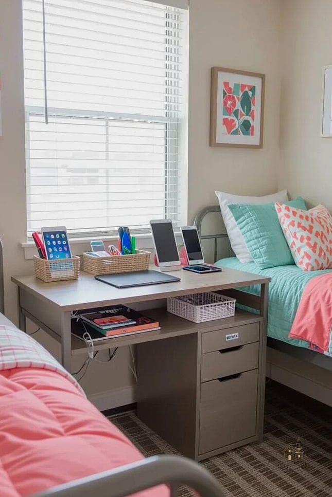 50 Beautiful College Dorm Desk Ideas to Transform Your Space 26 Desktop Charging Station