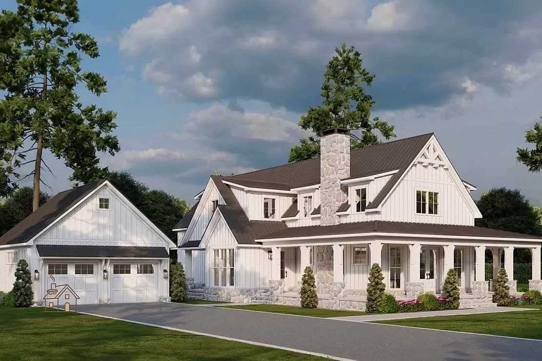35 Stunning Detached Garage Ideas You'll Absolutely Love 19 Detached Garage with Wraparound Porch