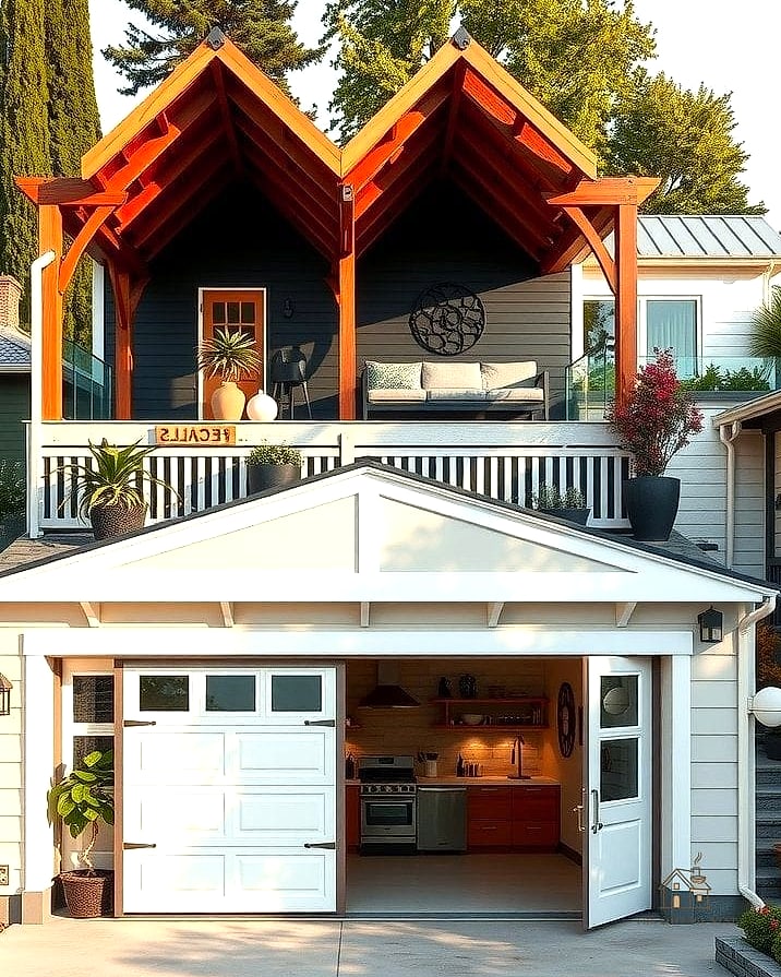 35 Stunning Detached Garage Ideas You'll Absolutely Love 22 Detached Garage with Outdoor Kitchen Extension