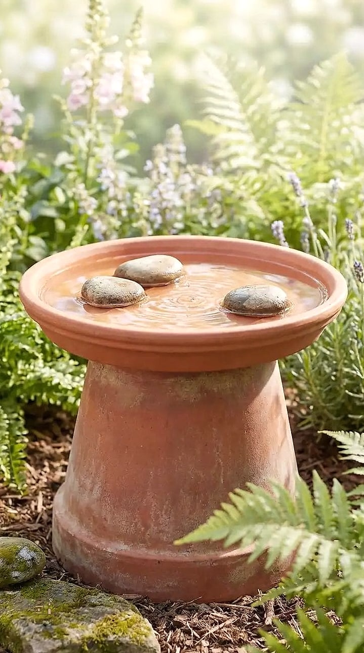 DIY Birdbath from a Plant Saucer