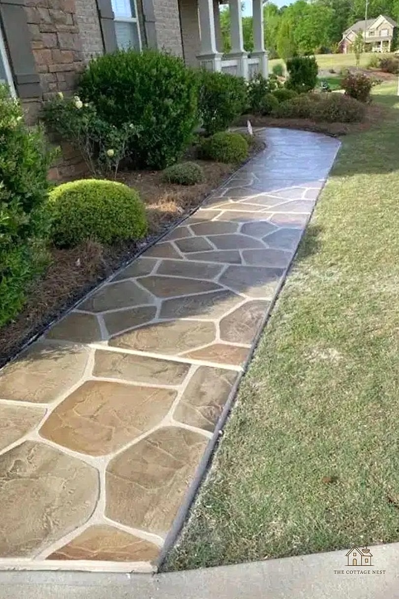 25 Simple Cheap Walkway Ideas Diy That Are Totally Doable 16 DIY Stamped Concrete Look with Rubber Mats