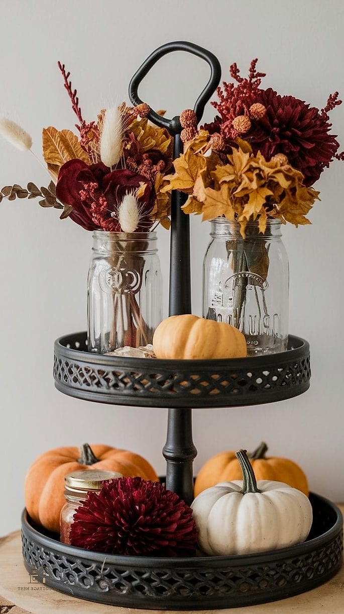 30 Dreamy Fall Tray Decorating Ideas to Try This Season 10 Dried Floral and Wheat Arrangement