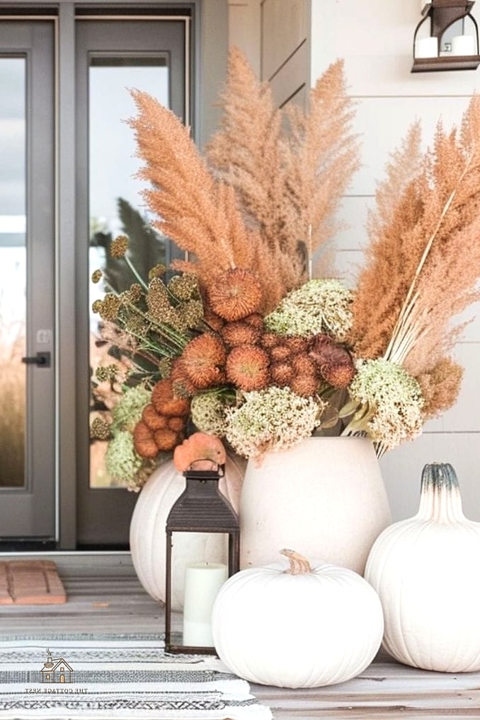 20 Clever Fall Decor Ideas For The Home for Every Style 3 Dried Grasses in Ceramic Vases