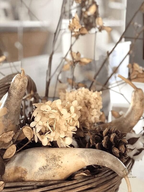 30 Dreamy Fall Hutch Decor Ideas to Try This Season 17 Dried Hydrangea Arrangement
