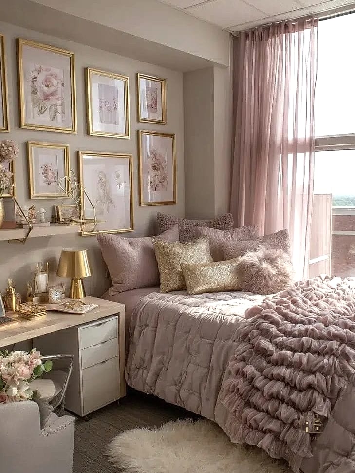 45 Brilliant Pink Dorm Room Ideas to Copy Right Now 20 Dusty Rose Curtains as a Bed Canopy