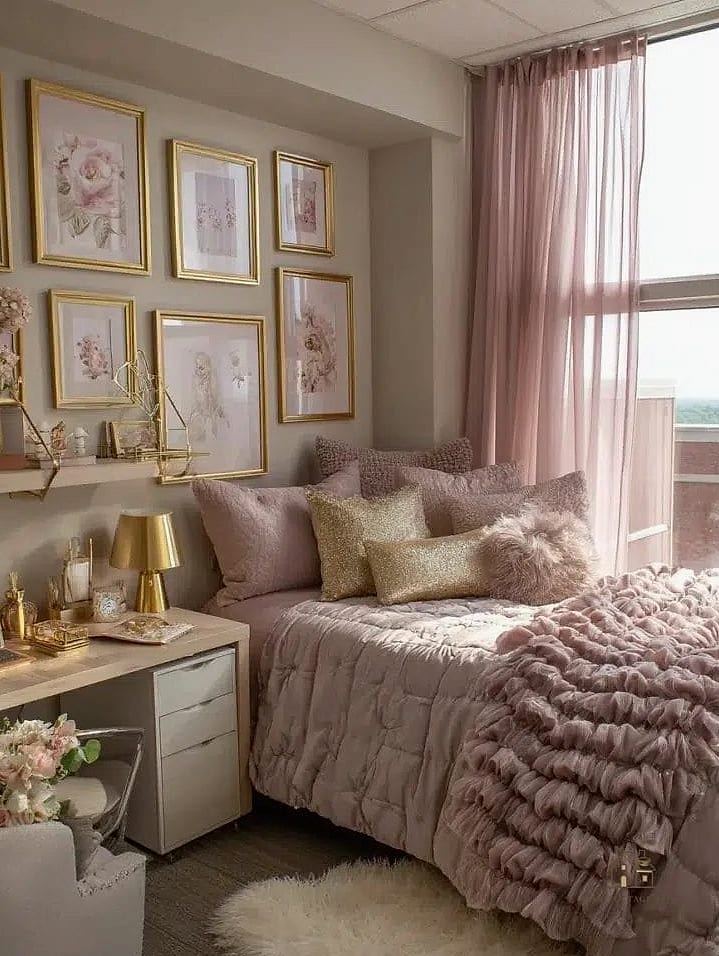 45 Brilliant Pink Dorm Room Ideas to Copy Right Now 38 Dusty Rose Window Seat Cushion