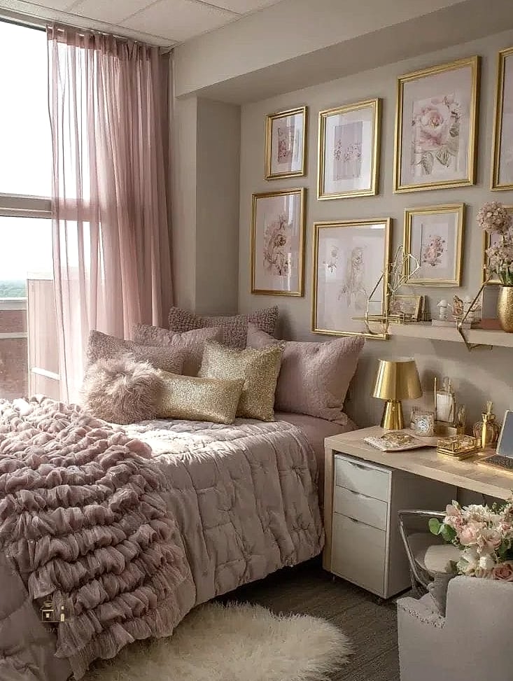 45 Brilliant Pink Dorm Room Ideas to Copy Right Now 42 Dusty Rose Beaded Curtain Room Divider