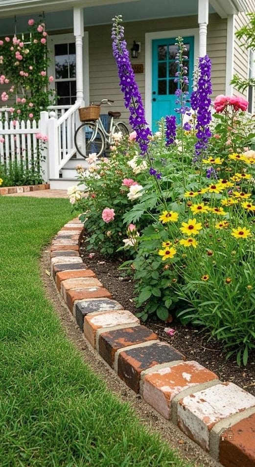 30 Amazing Front Yard Landscaping Ideas on a Budget 12 Edging with Reclaimed Brick