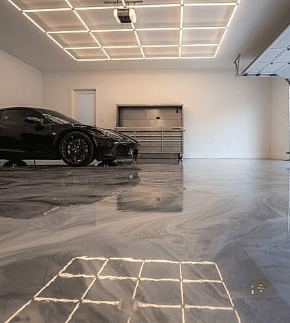 45 Stunning Garage Lighting Ideas You'll Absolutely Love 29 Epoxy Floor Reflective Lighting Boost