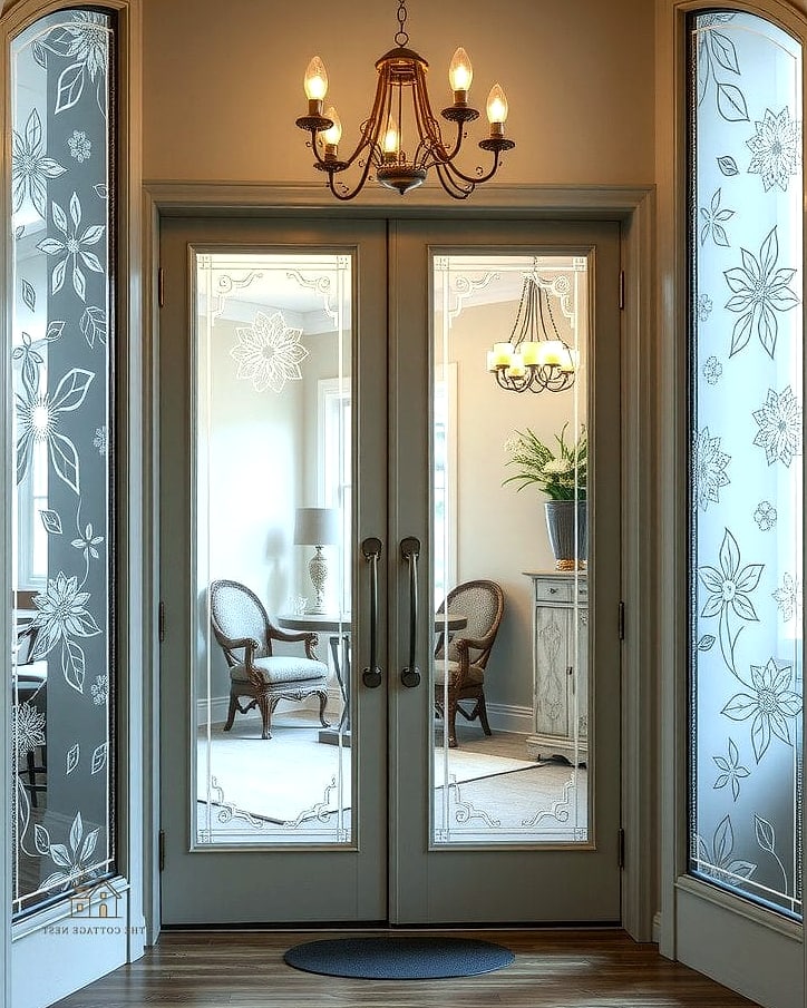 Etched Glass Panel with Hooks