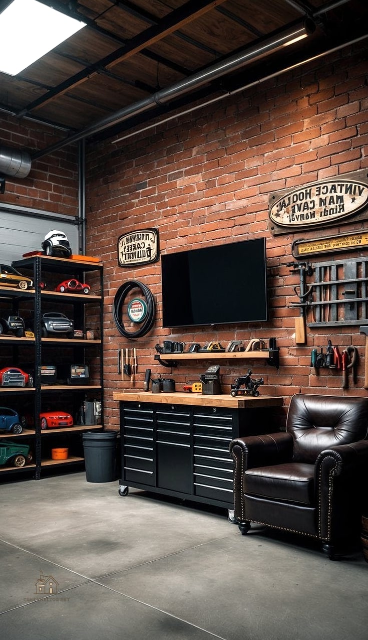 50 Clever Garage Man Cave Ideas for Every Style 9 Exposed Brick Look