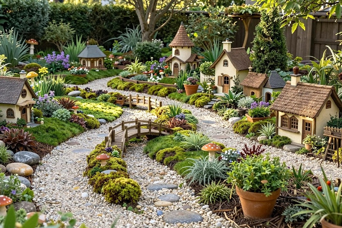 40 Cozy Large Fairy Garden Ideas Worth Pinning 23 A Fairy Garden Bordered by a Mini Picket Fence