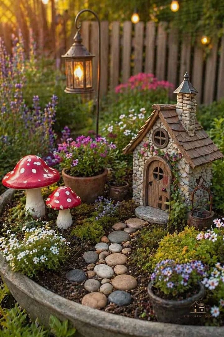 40 Cozy Large Fairy Garden Ideas Worth Pinning 38 A Fairy Garden With Autumn-Inspired Styling