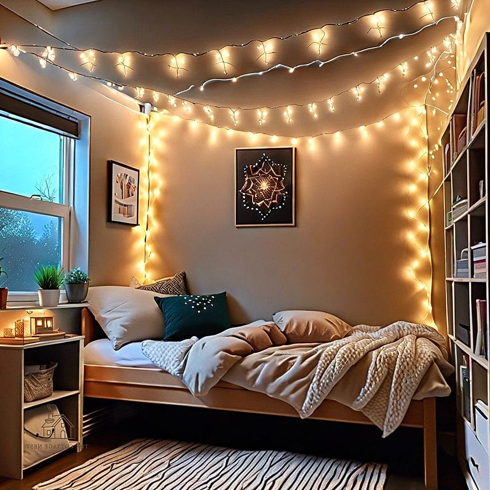 50 Amazing College Dorm Room Ideas on a Budget 12 Fairy Lights in a Mason Jar