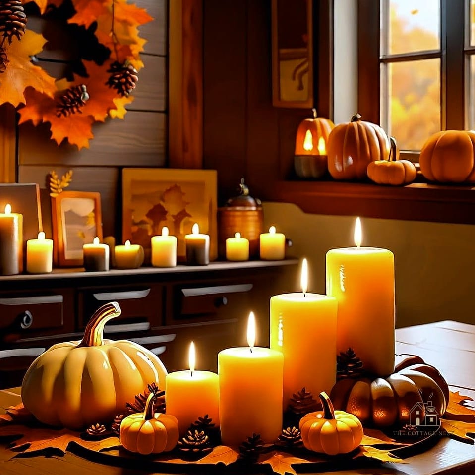 45 Gorgeous Fall Front Porch Decor Ideas That Are Totally Doable 45 A Fall Candle Display in Hurricane Vases