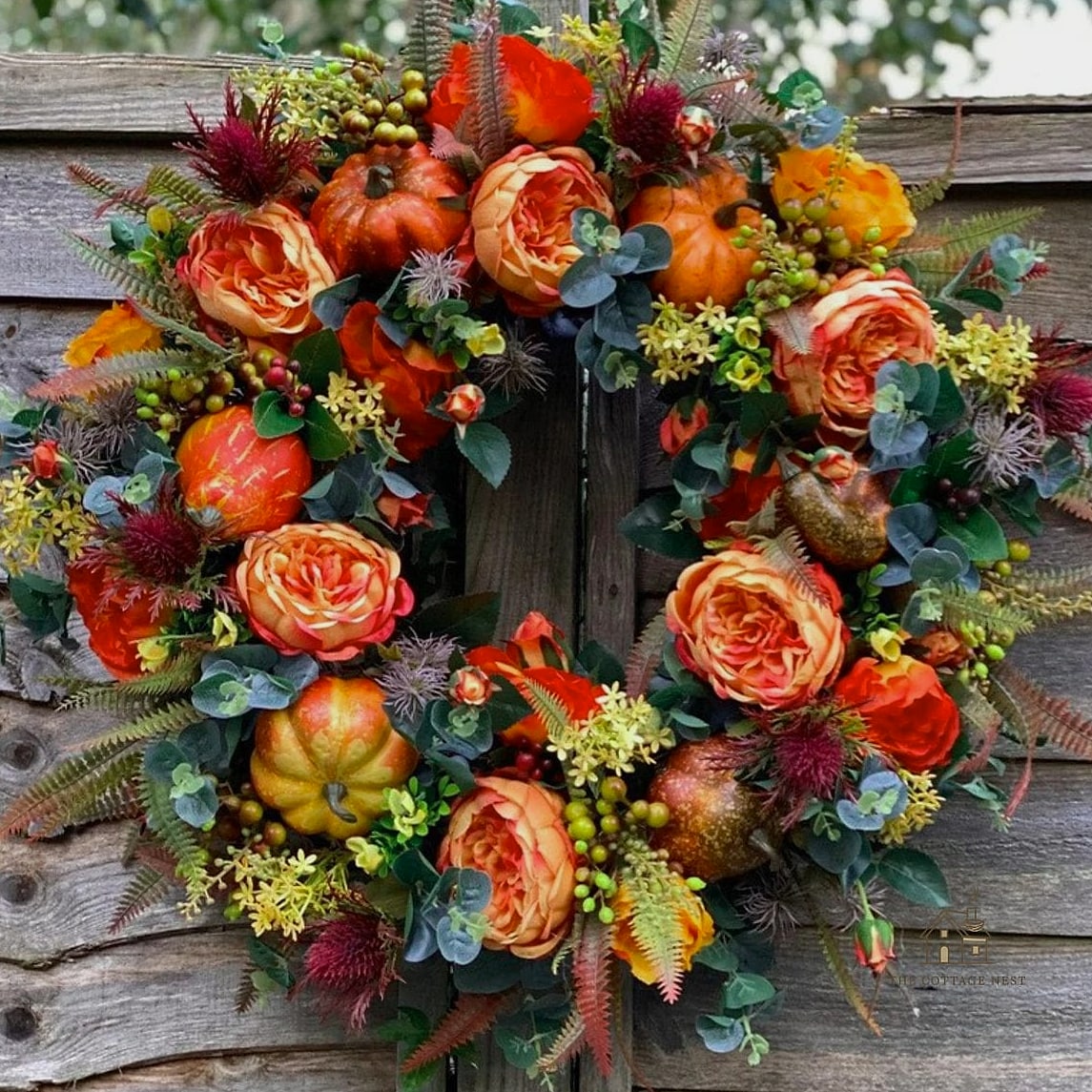 45 Gorgeous Fall Front Porch Decor Ideas That Are Totally Doable 15 A Fall-Scented Wreath with Cinnamon Sticks