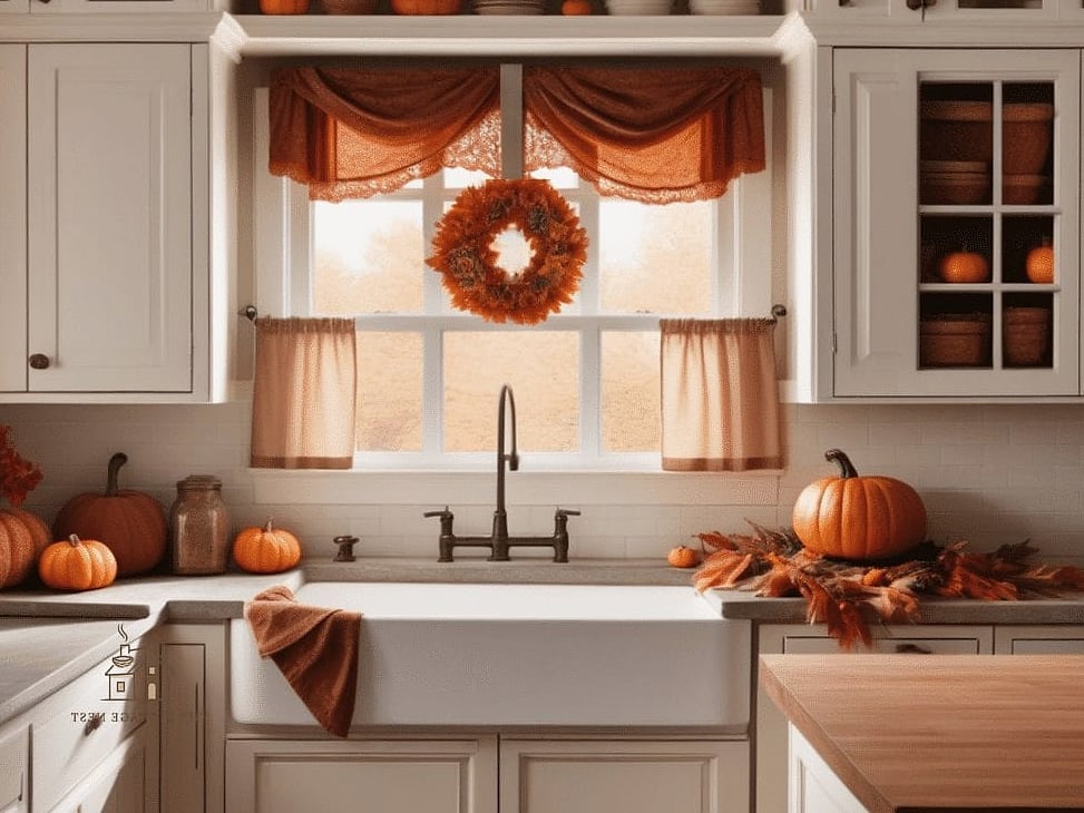 30 Stunning Fall Kitchen Decor Ideas That'll Make You Want to Cook All Season 29 Fall Wreath on the Kitchen Window