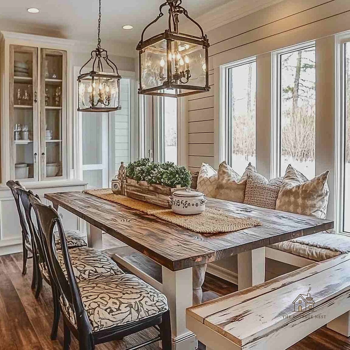 35 Gorgeous Farmhouse Dining Room Decor Ideas That Are Totally Doable 11 Farmhouse Bench Seating