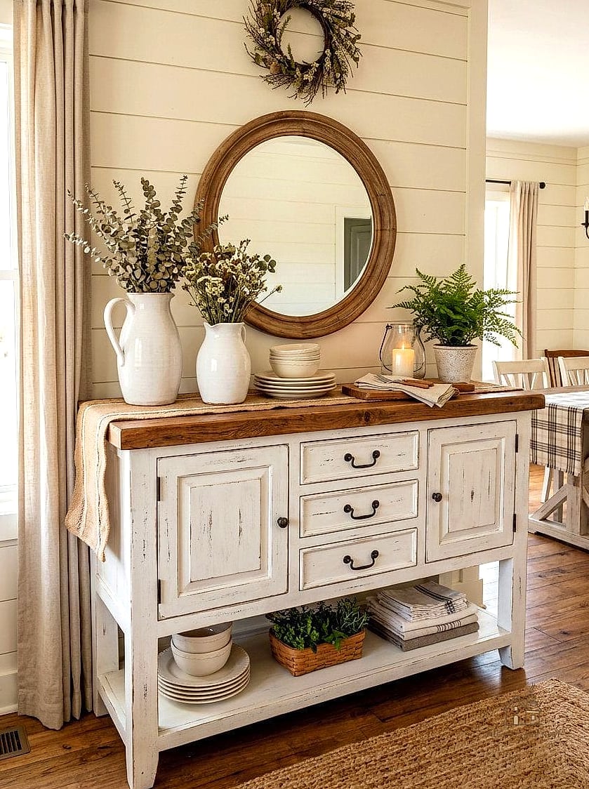 35 Gorgeous Farmhouse Dining Room Decor Ideas That Are Totally Doable 7 Farmhouse Buffet or Sideboard