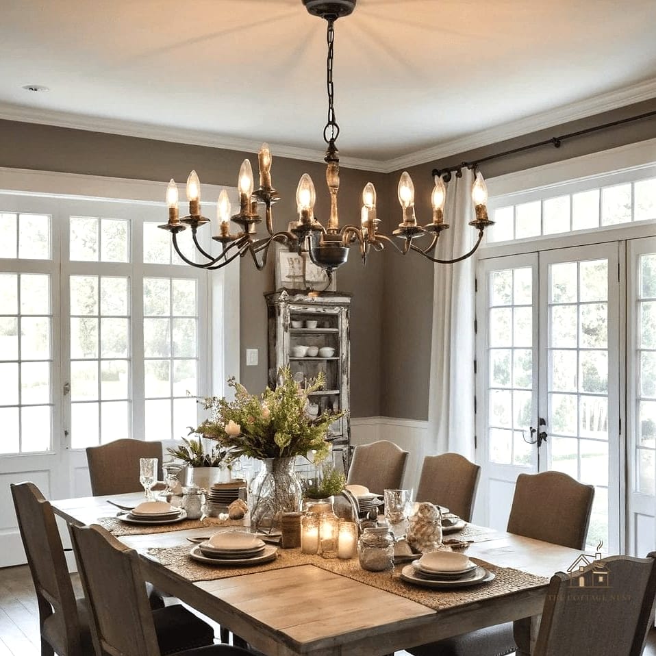 45 Brilliant Farmhouse Dining Room Lighting Ideas to Copy Right Now 35 Farmhouse Chandelier Painted a Soft Color