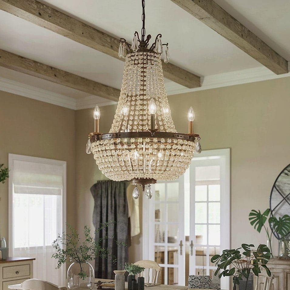 45 Brilliant Farmhouse Dining Room Lighting Ideas to Copy Right Now 47 Farmhouse Chandelier with Crystal Accents