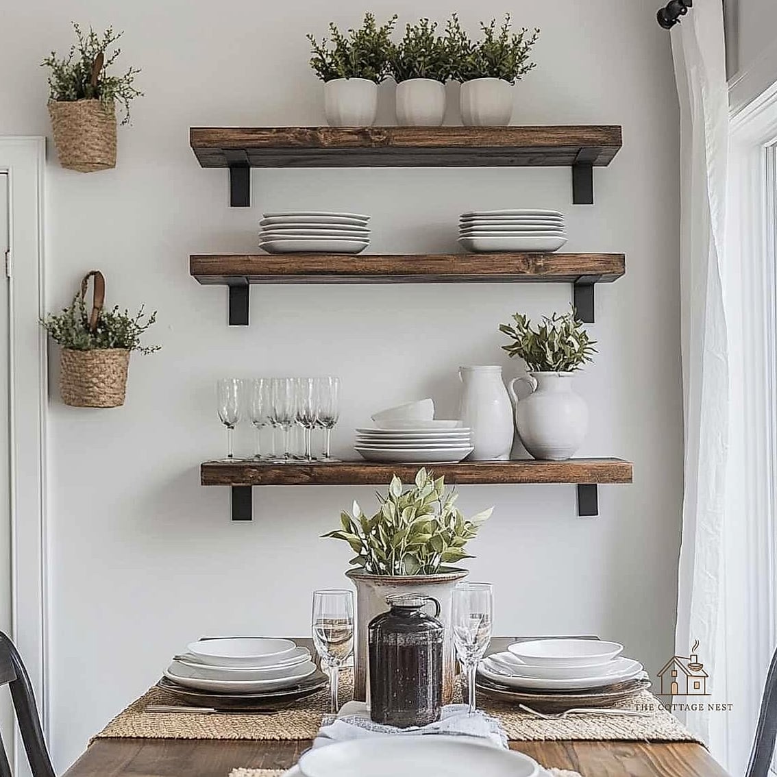35 Gorgeous Farmhouse Dining Room Decor Ideas That Are Totally Doable 33 Farmhouse Style Floating Shelves