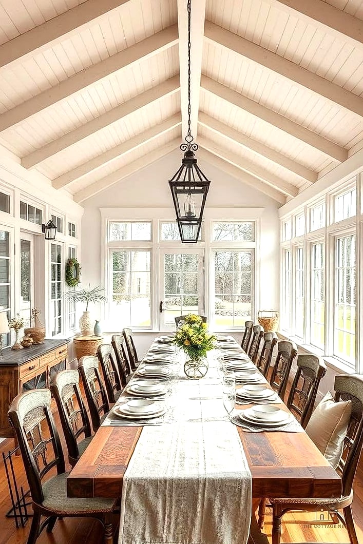 35 Gorgeous Farmhouse Dining Room Decor Ideas That Are Totally Doable 34 Farmhouse Style Area Around a Bay Window