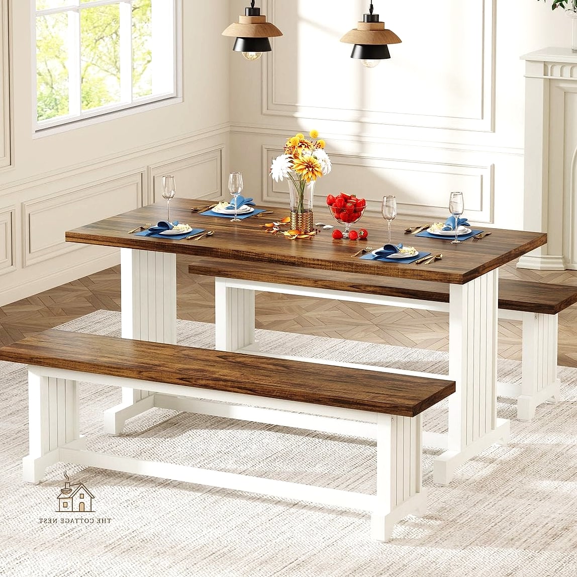 25 Chic Farmhouse Dining Room Table Ideas for a Beautiful Home 7 Farmhouse Table with Bench Seating
