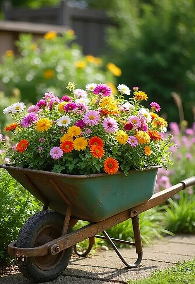 Farmhouse Wheelbarrow Overflowing with Petunias