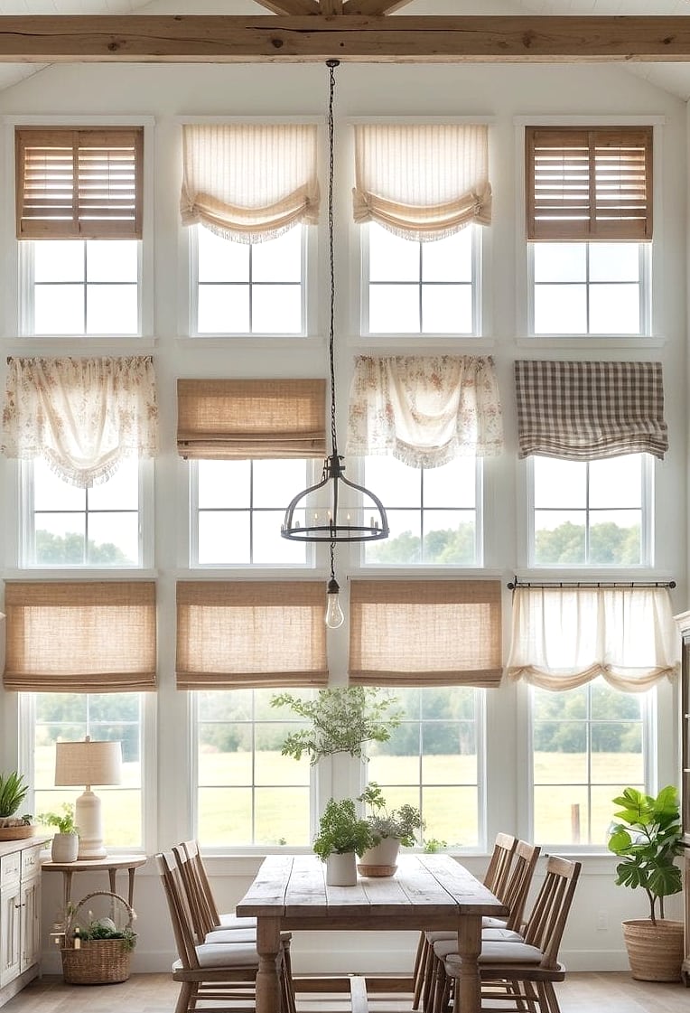 35 Gorgeous Farmhouse Dining Room Decor Ideas That Are Totally Doable 14 Farmhouse Window Treatments