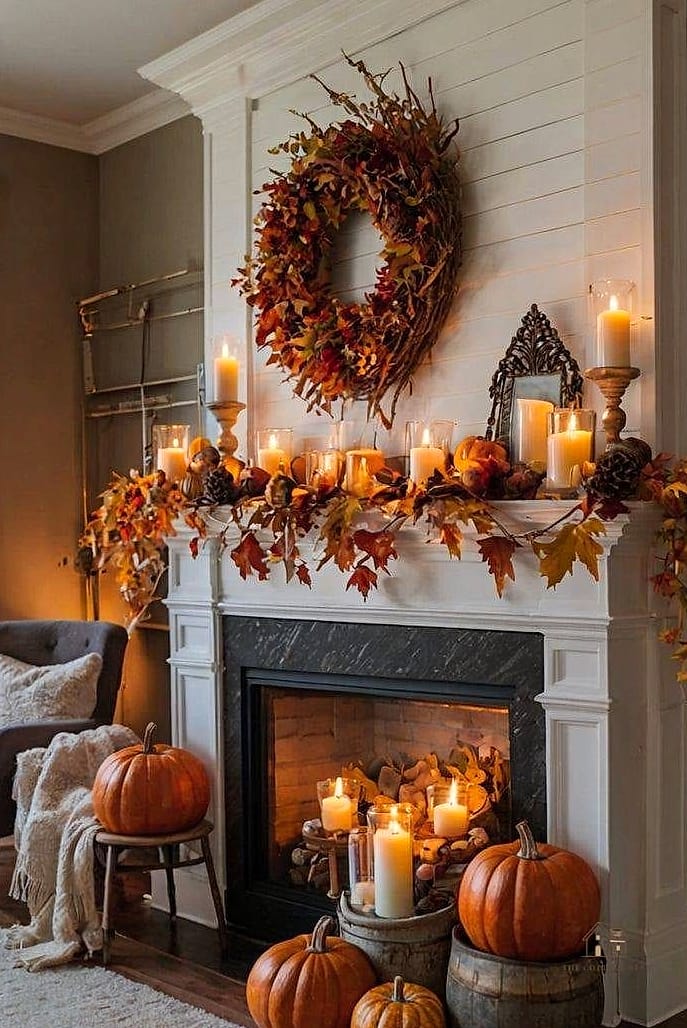 Faux Fall Wreath Leaned Against the Wall