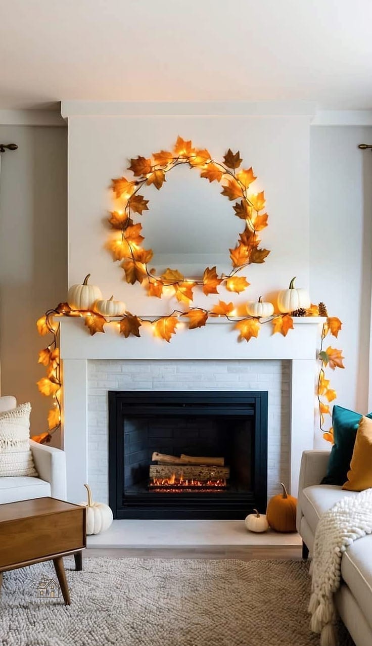 50 Amazing Fall Mantle Decor on a Budget 43 Faux Maple Leaves in Rich Reds