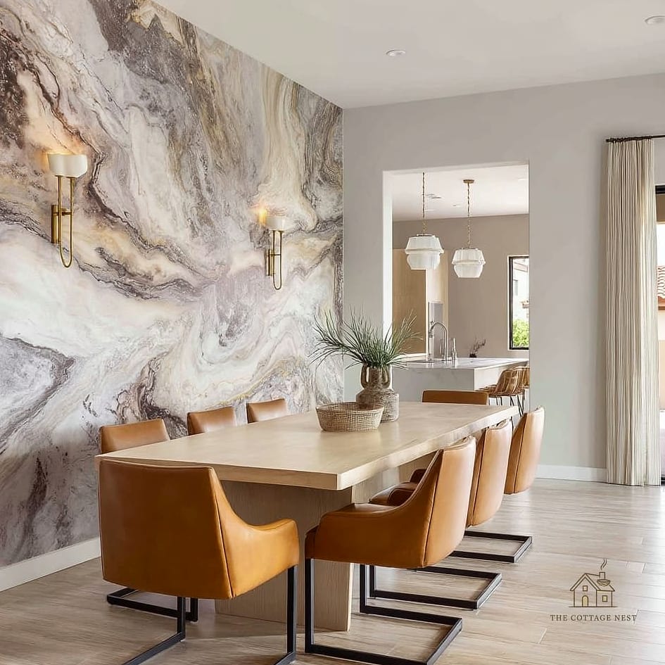 50 Beautiful Dining Room Wallpaper Ideas to Transform Your Space 33 Faux Marble Wallpaper