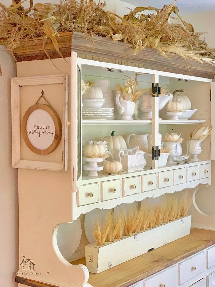 30 Dreamy Fall Hutch Decor Ideas to Try This Season 23 Faux Wheat and Pampas Grass Mix