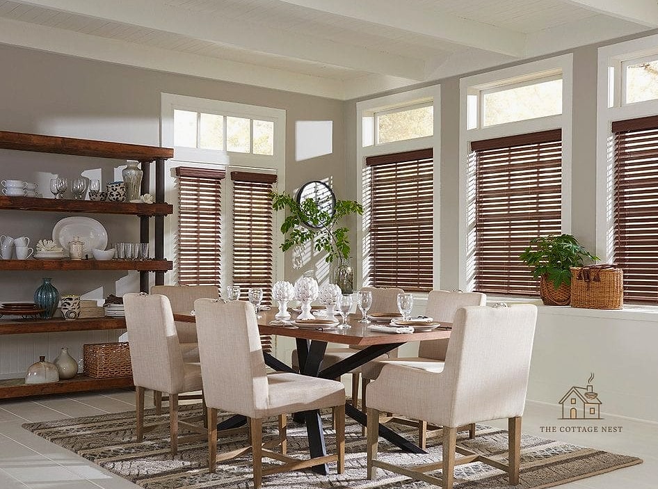 30 Amazing Dining Room Window Treatments on a Budget 7 Faux Wood Blinds