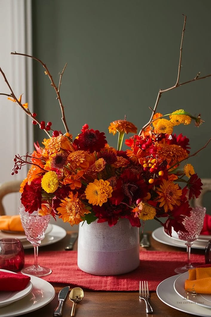 35 Beautiful Fall Table Centerpiece Ideas to Wow Your Guests 19 Fig Branch and Candle Arrangement