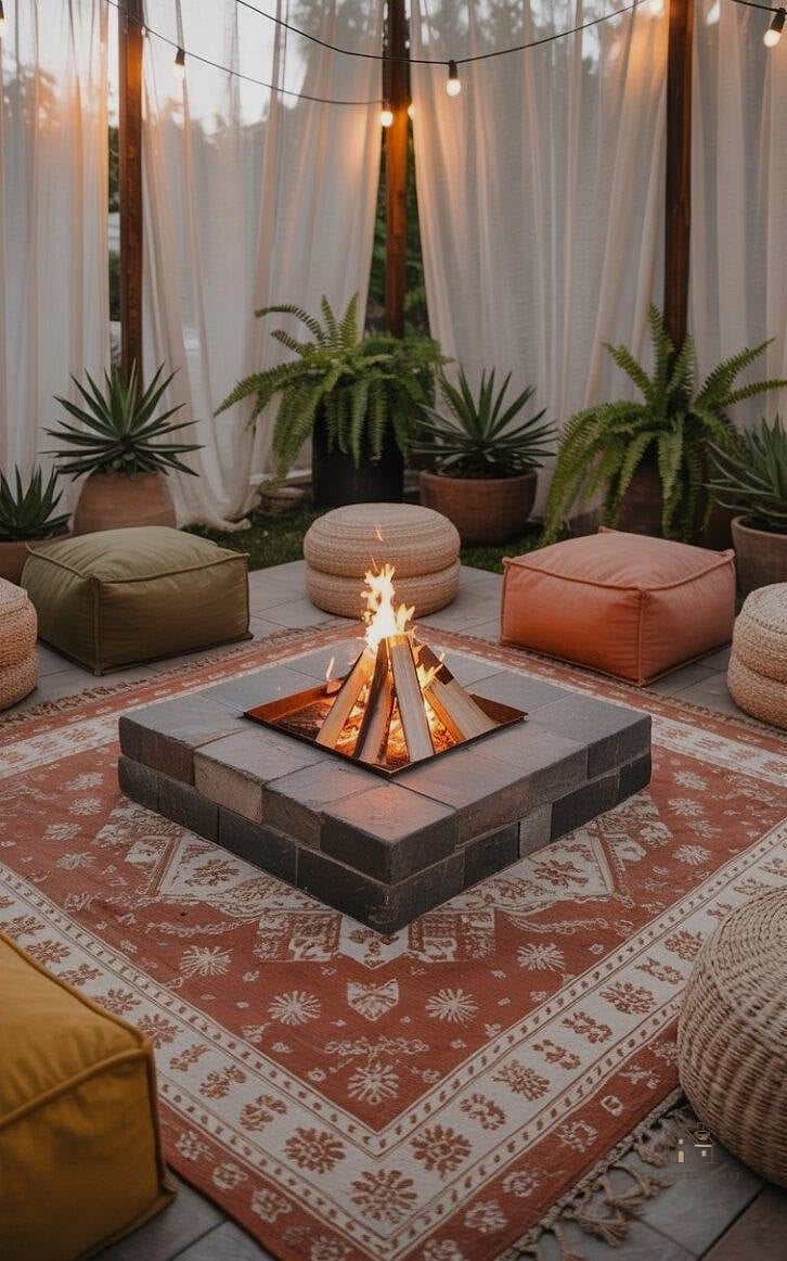 45 Brilliant Boho Garden Ideas to Copy Right Now 10 A Fire Pit Surrounded by Floor Seating