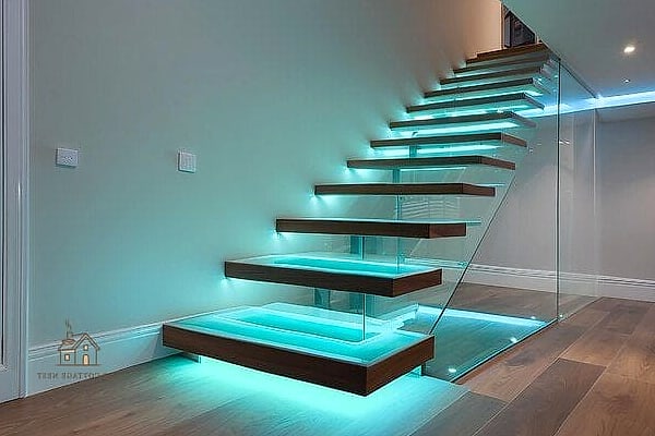 50 Clever Staircase Lighting Ideas for Every Style 12 Floating Glass Shelves with Built-In Lighting