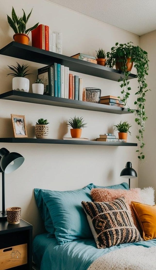 35 Brilliant Dorm Room Wall Decor to Copy Right Now 11 Floating Shelf Display