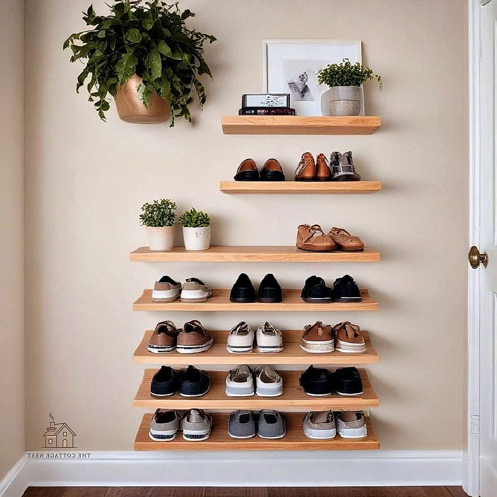 35 Chic Shoe Storage Ideas For Small Garages for a Beautiful Home 29 Floating Shelves for Sneaker Display