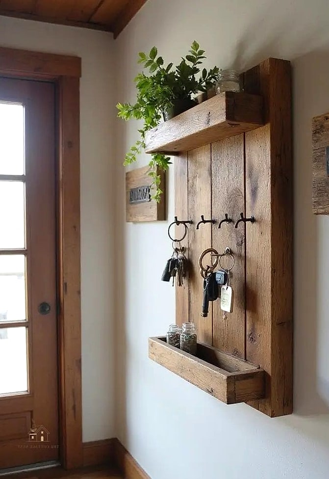 Floating Wood Shelf with Hooks