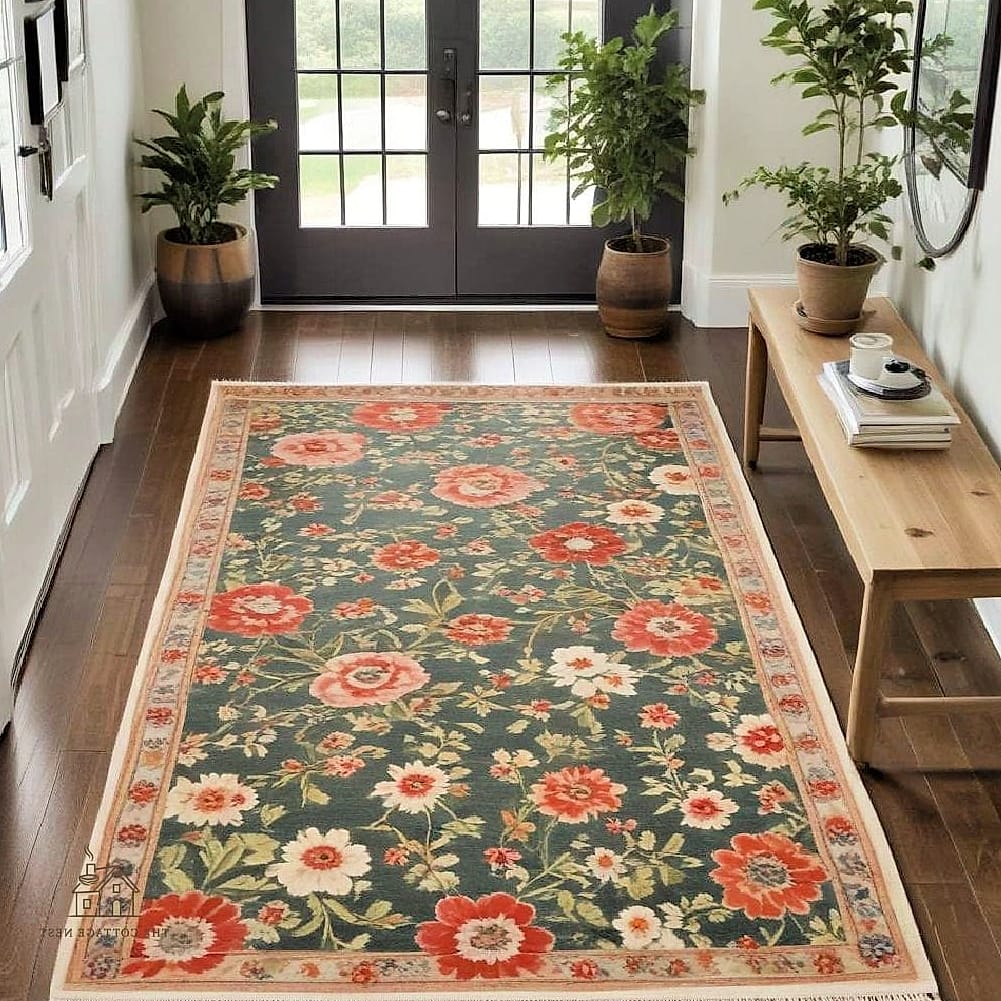 30 Clever Entryway Rug Ideas for Every Style 13 Floral Rug for a Cottagecore Entry
