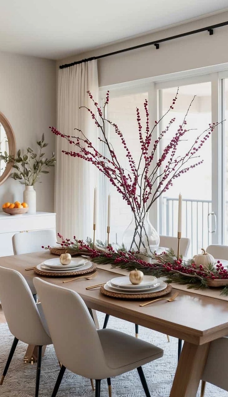45 Brilliant Dining Room Table Centerpiece Ideas to Copy Right Now 11 Foraged Branches in a Ceramic Vessel