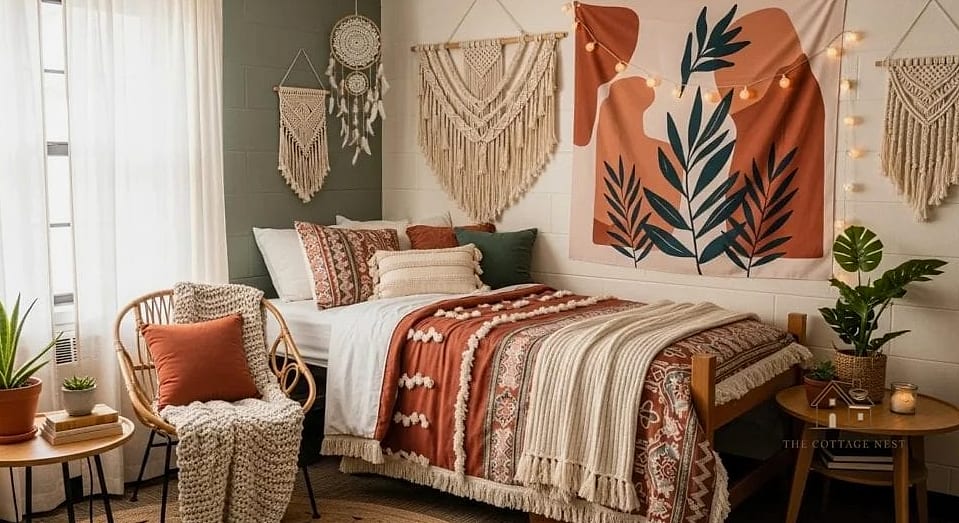 50 Amazing College Dorm Room Ideas on a Budget 47 Framed Fabric Art