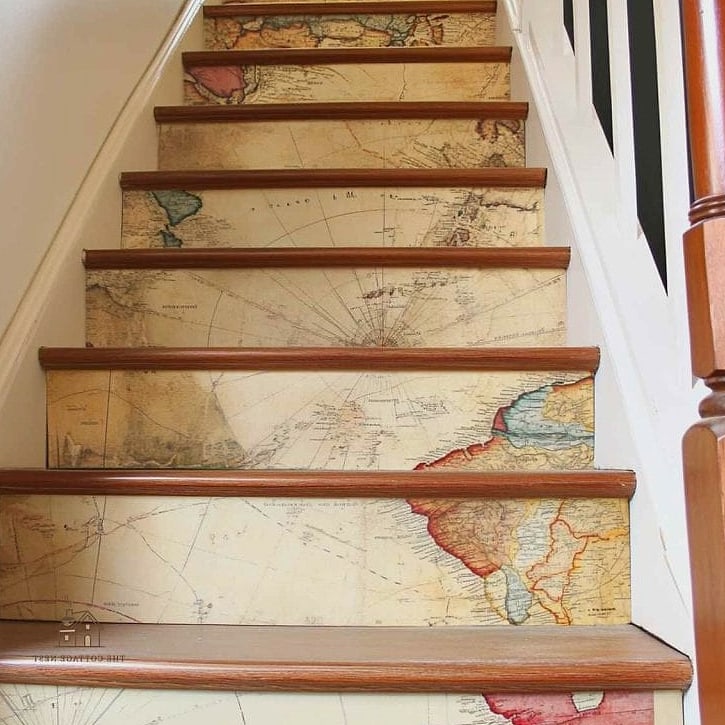 35 Creative Stair Landing Decor Ideas That Will Inspire You 29 Framed Maps or Travel Mementos