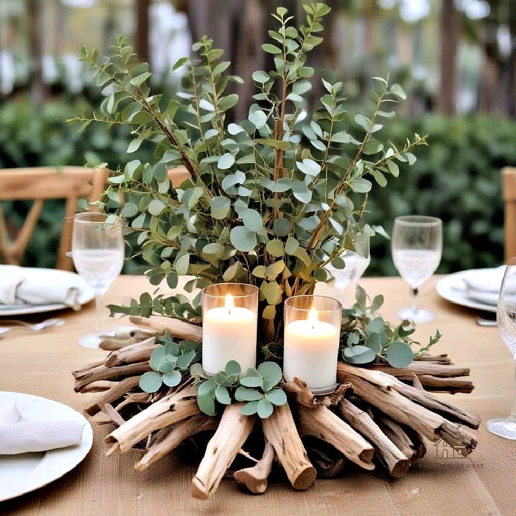 35 Beautiful Fall Table Centerpiece Ideas to Wow Your Guests 5 Fresh Eucalyptus and Dahlia Arrangement