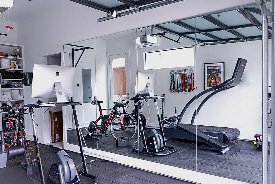50 Beautiful Garage Gym Ideas to Transform Your Space 32 Full Mirror and Barre Combo