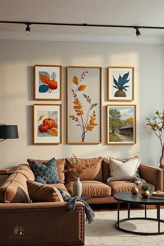 25 Stunning Fall Apartment Decor Ideas You'll Absolutely Love 12 A Gallery Wall Refresh with Autumn Toned Art