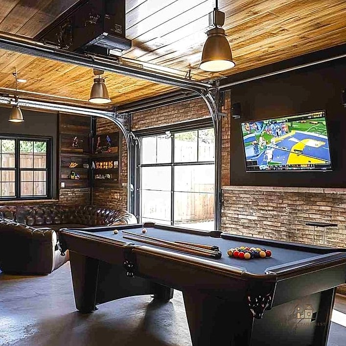 40 Clever Garage Conversion Ideas for Every Style 39 Game Room With Custom Flooring