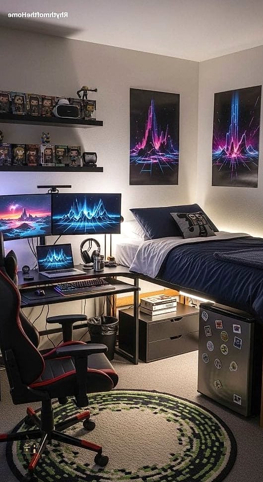 50 Amazing College Dorm Room Ideas For Guys on a Budget 27 Gaming Corner Setup